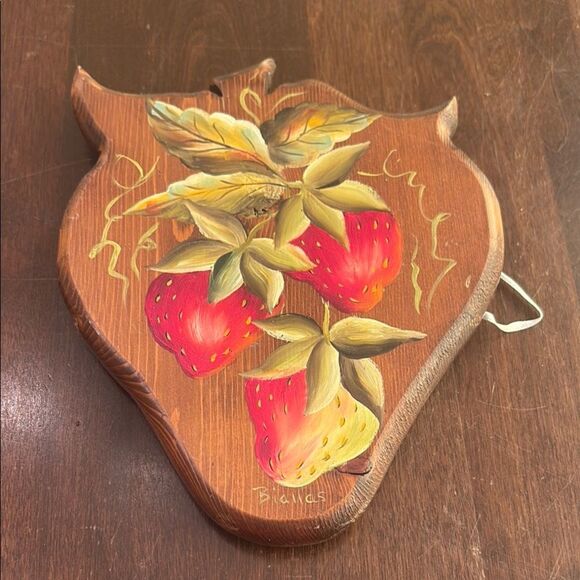 Hand painted Signed Strawberry Wooden Wall Decor - Picture 1 of 5